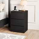 Black Nightstand, 26" H Black Night Stand with Charging Station, Black Nightstand with USB Ports & Power Outlets, Silent Slides, Wooden End Side Table Bedside Table with 3 Drawers for Bedroom