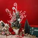 Chiisong 6 Pcs Christmas Tree Decorations Picks 12 Inch Christmas Woolen Bells Candy Curly Pick Xmas Tree Topper Ornaments for Home Office Party Supplies(Red White)