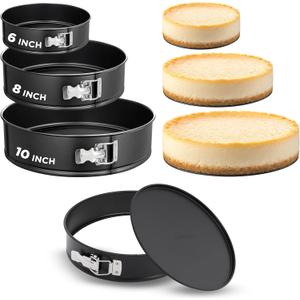 Nutrichef 3-Piece Nonstick Springform Pan Set - Premium Carbon Steel Cheesecake Pans with Stainless Steel Clasp - 6", 8", 10" Sizes, Oven Safe up to 450F - Includes 300pcs Parchment Paper (Black)