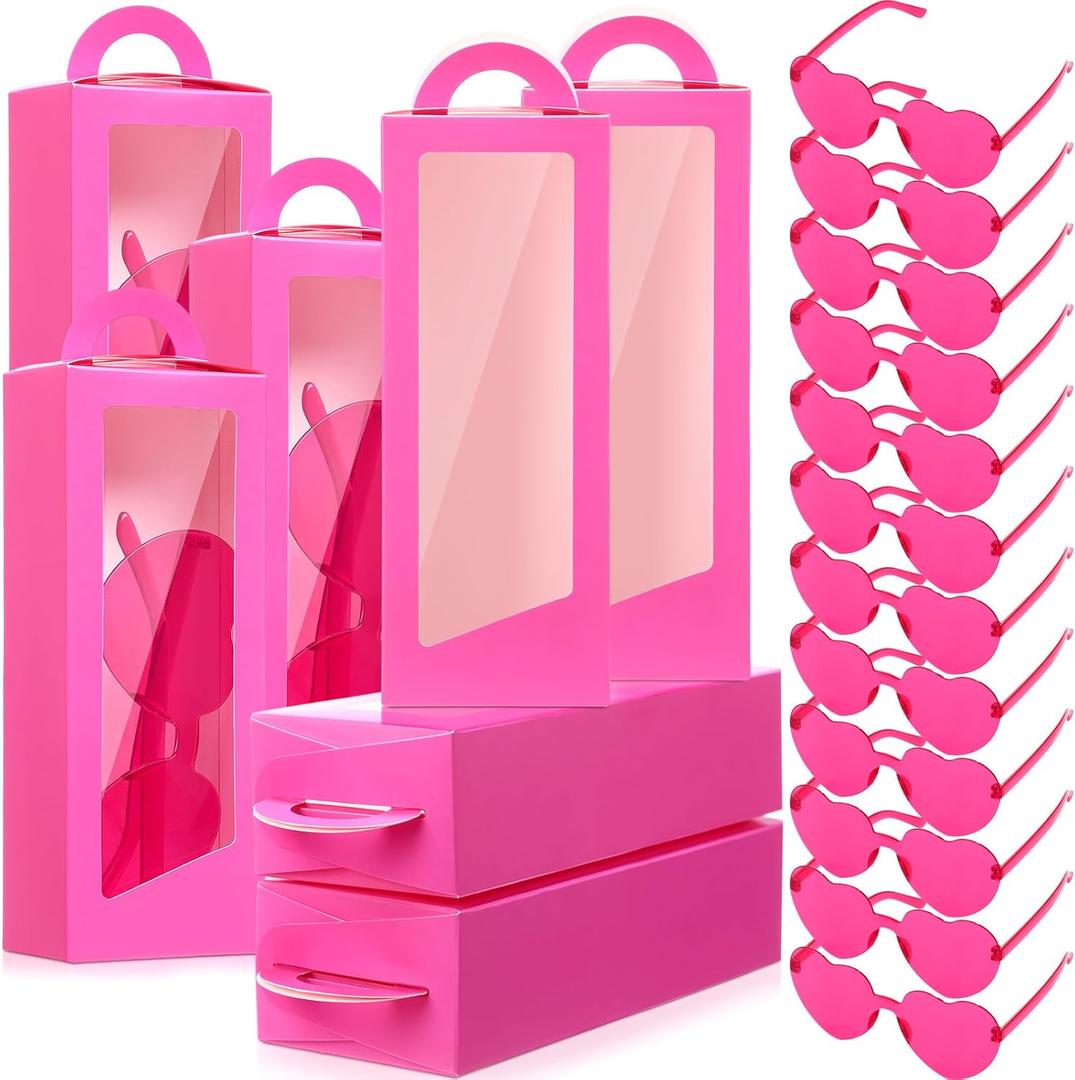Fuyoooo 24 Pcs Hot Pink Party Favor Boxes Heart Shape Sunglasses Doll Gift Boxes for Princess Birthday Bridal Showers Party(Hot Pink)