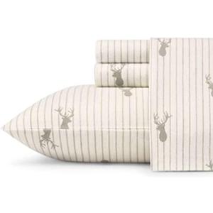 Eddie Bauer - Flannel Sheets King Size, Anti-Pilling & Wrinkle Resistant Cotton, Touchably Soft for All-Season Comfort - Bed Sheets with Matching Pillowcase & Fitted Sheet (Deer Lodge Beige)