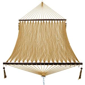 PNAEUT 2 Person Caribbean Rope Hammocks for Outside, 12ft Handwoven Polyester Double Hammock with Spreader Bar for Outdoor Indoor, Max 600 lbs Capacity (Tan)