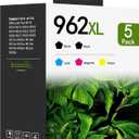 962XL Ink Cartridges Combo Pack (5-Pack, 2Black/1Cyan/1Magenta/1Yellow) Compatible 962XL 962 Ink Cartridges OfficeJet 9018 9019 9020 9022 9025 9010 9014 9015 9016 Printer