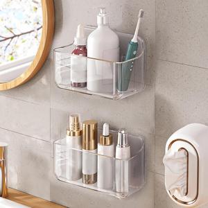 Diesisa 2pc Acrylic Wall Mount Organizer, Adhesive Clear Cabinet Door Organizer,Acrylic Shelves for Wall,No Drilling Hang Walls,with Self Adhesive Tape, for Bathroom, Kitchen, Living Room (Transparent)