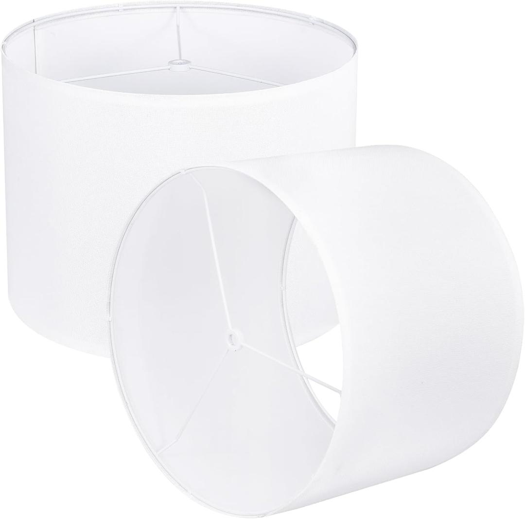 White Lamp shades Set of 2, Drum Tall LampShades 13" Top x 13" Bottom x 10" Height, Lamp Shades for Table Lamps & Floor Lamps & Bedside Lamps Replacement, Natural Linen Lampshades Easy Assembly
