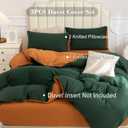 PURE ERA Jersey Knit Duvet Cover Set 100% T-Shirt Cotton Super Soft Comfy 3pc Bedding Set with Zipper Closure (Solid Forest Green/Burnt Orange, Queen)