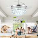42" Fandelier Ceiling Fan with Lights,Crystal Retractable Ceiling Fan with Light,Chandelier Fans for Bedroom,Living Room,Reverse Motor,6 Speeds,3 Color Temperatures,Remote & APP Control-Chrome