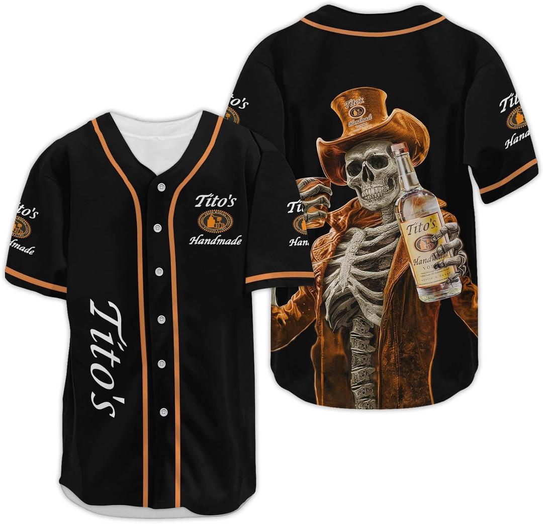 Vodka Baseball Jerseys Alcohol Shirts for Men Women Whiskey Shirts Alcohol Baseball Jersey (Black, XL)