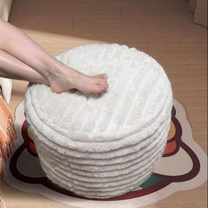 Pouf Ottoman Stuffed Round for Foot Rest, Faux Fur Poufs with Foam Chunk Filling, Storage Ottoman Pouf Foot Stool Cushion, 20 X 15 Inch Floor Chair for Living Room Bedroom Home Decor, Beige