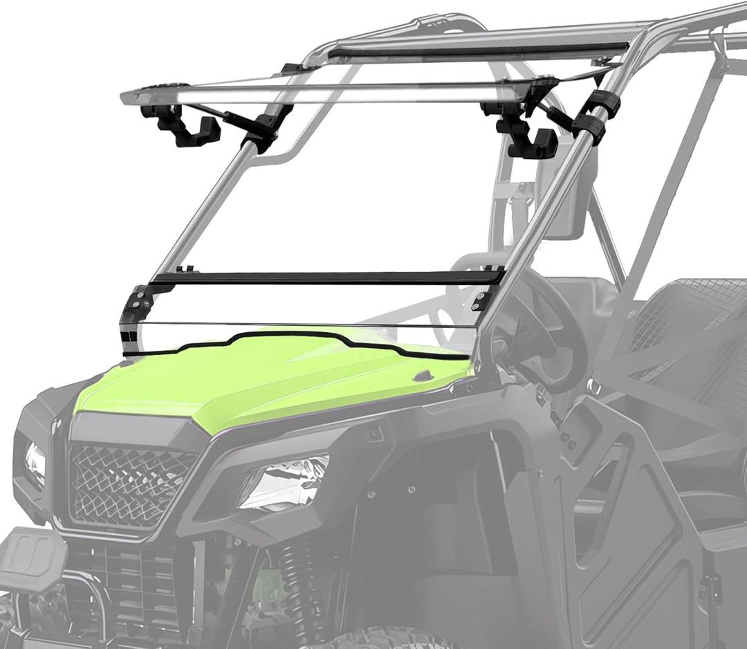 3-IN-1 Flip Up Windshield for Honda Pioneer 520 2021-2025 / Pioneer 500 2015-2023, Clear 1/5" Hard Coated Poly Adjustable Front Windscreen Accessories, Can be Closed, Vented, or Fully Open