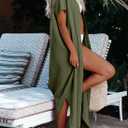 Dokotoo Womens Casual Short Sleeve Side Split Button Down Long Kimonos Cardigans Swimsuit Cover Ups Summer Beach Dress (Green, L)