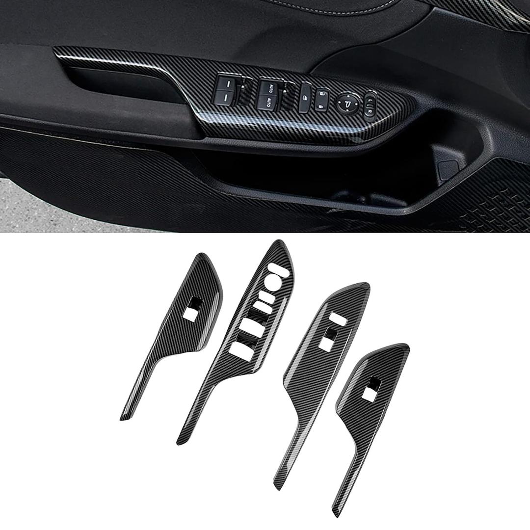 Car Accessories Fit for Honda 10th Gen Civic 2016-2021 Window Switch Decoration Frame Cover Trim Door Handle Armrest Panel (Carbon Fiber Style) ABS 4 PCS