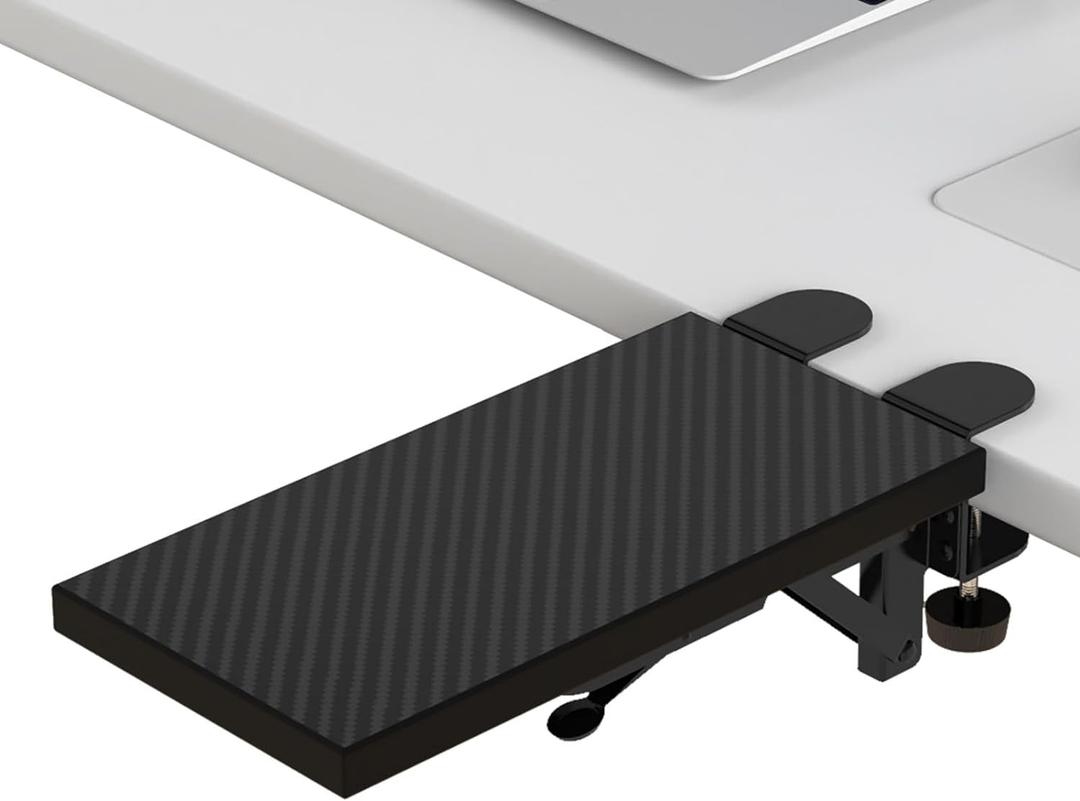 OUGIC Ergonomic Desk Extension Tray, 30 x 15 cm, Clamp Without Perforation, Foldable Keyboard Drawer Tray, Wrist Rest, Computer Stand, 15cm*30cm (Carbon)