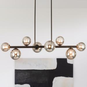Jonsi Dining Room Light Fixture Over Table, Mid Century Chandeliers, Modern 8 Lights Smoke Grey Globe Glass Linear Chandelier Adjustable Ceiling Hanging for Living Dining Room Kitchen Island, Black