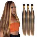 P4/27 Highlight Brown Bundles Straight Bundles Human Hair 16 18 20 Inch Unprocessed Brazilian Virgin Weave Hairs Blonde 3 Bundle 50 Gram Per Bundle Human Hair Extensions