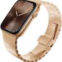 [RECOMMENDED by NYT Wirecutter] Stainless Steel Band Compatible for Apple Watch Series 11/ 10 42mm Series 9/ 8/ 7/ 6/ 5/ 4/ 3/ 2/ 1 41mm/ 40mm/ 38mm, Metal 316L, Waterproof, Easy to Adjust, Original Gold