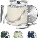 Ice Bucket, Ice Bucket with Silicone Sealing Ring Double-Wall Vacuum Insulation Champagne Buckets with Filter Layer Ice Tongs Ice Scoop (White, 3 L)