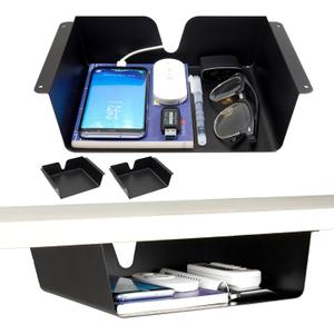 KHAMAL Under Desk Storage Shelf 2 Pack- Under Desk Drawer With Built in Cable Management For Home, Office, Gaming Setups, Kitchen (Black)