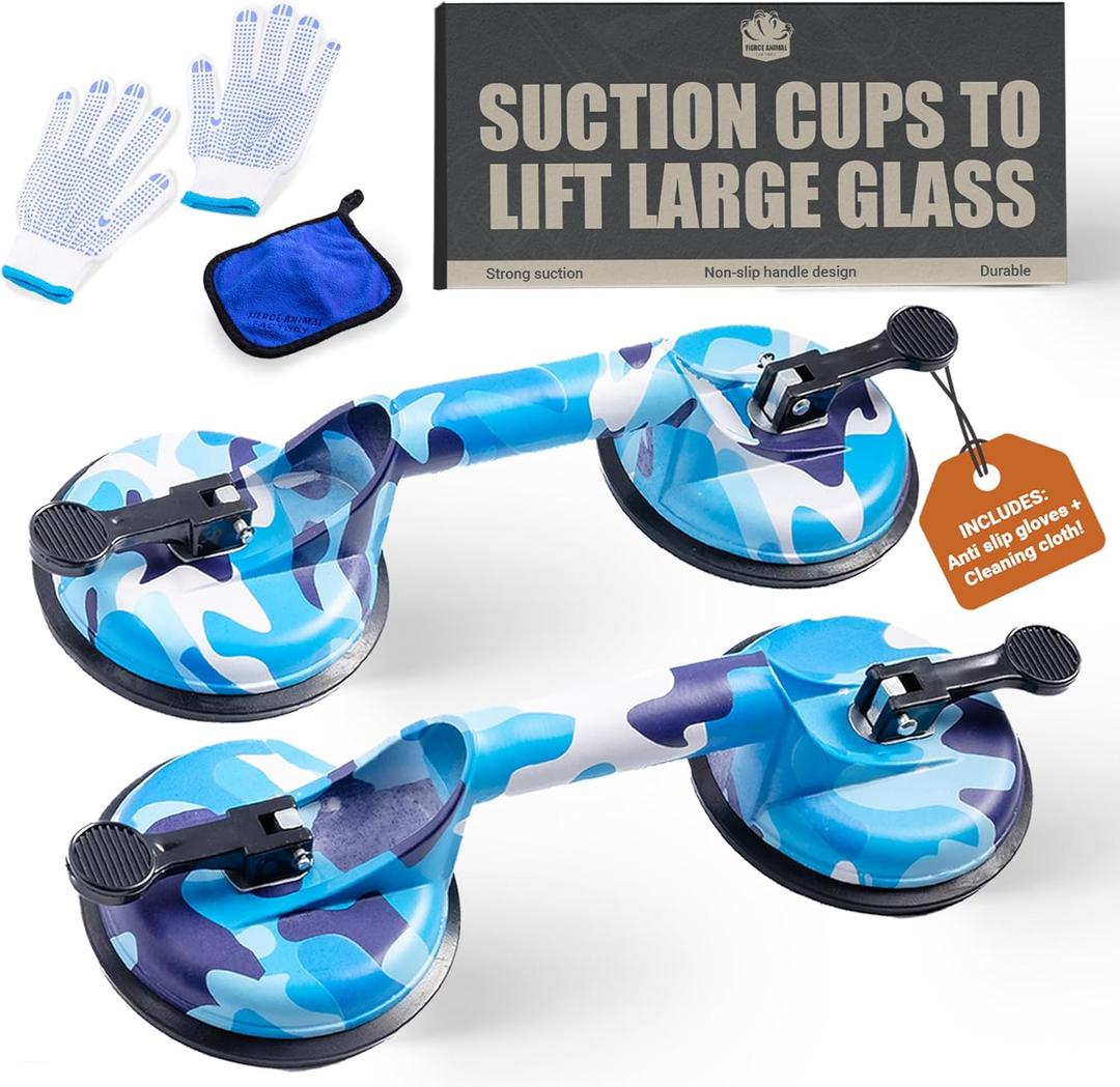 Glass Suction Cups to Lift Large Glass  Glass suction cups Kit for Glass, Wood, Metal, and Marble; Durable Aluminum with 242lb Capacity, Tile suction cup tool (2 Pack)