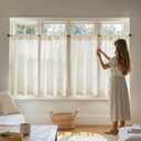 jinchan Tier Curtains 36 Inch for Small Window Linen Blend Cafe Curtains Farmhouse Rustic Half Window Drapes for Kitchen Living Room Bedroom Light Filtering Rod Pocket 2 Panels Neutral Crude