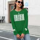 St Patricks Day Sweatshirt Women Shamrock Sweater Notre Dame Shirts Clover Top Irish Gift Long Sleeve Pullover (L)