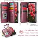 Defencase Compatible with Galaxy A16 5G Case Wallet with RFID Blocking Card Holder for Women and Men, PU Leather Magnetic Snap Flip Zipper Strap Wallet Phone Case for Samsung Galaxy A16/ 5G, Wine Red