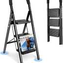 3 Step Ladder Folding Step Stool with Handrail | 500LBS Capacity Sturdy Carbon Steel Frame Anti-Slip Pedal & Feet Portable for Home Kitchen Garage Bathroom (black-3step)