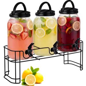 Tanlade 3 Pcs Plastic Drink Dispenser with Stand Beverage Dispenser with Sturdy Metal Base Juice Dispensers for Parties Lemonade Jar Spigot for Weddings Countertop, Each 1 Gallon(Black)
