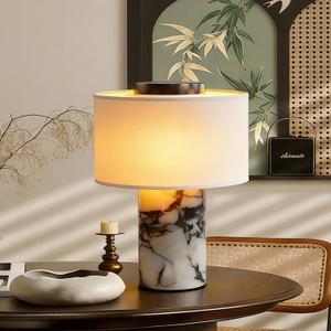 Cordless Marble Table Lamp with USB Port Rechargeable Battery Operated,Bedroom Nightstand Stone Base Touch Dimmable Night Light End Linen Lamp Shades for Side Contemporary Coastal Living Room