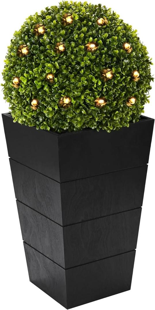 29in Artificial Plants with LED Lights,Artificial Boxwood Topiary Trees Artificial Outdoor with Pot, Artificial Plant Shrub for Front Porch Home Office Decor
