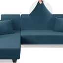 KinCam Sectional Couch Covers L Shape Sofa Covers Super Stretch 2pcs Sofa Slipcovers for 3 + 3 Seaters Sectional Chaise Slipcover with 2pcs Pillow Covers for Pets Kids, Peacock Blue