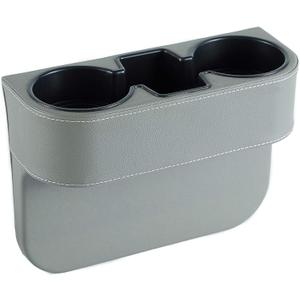 IOKONE Coin Side Pocket Console Side Pocket Leather Cover Car Cup Holder Auto Front Seat Organizer Cell Mobile Phone Holder (Gray)