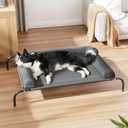 WESTERN HOME WH Large Elevated Raised Dog Bed Cot, Outdoor Cooling Dog Beds for Large Sized Dogs with Bolster, XL Pet Bed Cot with Breathable Mesh, No-Slip Feet, Grey