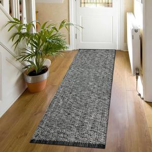 LEEVAN Washable Runner Rug 2'x6' - Black Hallway Runner Reversible Entryway Rug, Boho Cotton Bedroom Modern Farmhouse Bathroom Woven Kitchen Long Carpet for Foyer