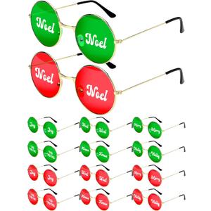 Kingdder 12 Pairs Christmas Party Sunglasses Supplies Joy Noel Merry Holly Hohoho Red and Green Christmas Decoration Friendsmas Sunglasses Party Favors for Holiday Photo Booth Game Supplies
