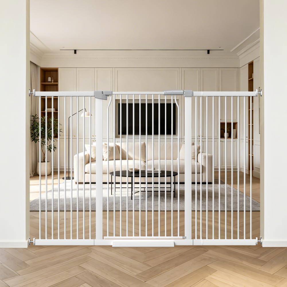 41" Tall Wide Baby Gate for Doorways, 60.2"-65.7" Extra Tall Dog Pet Gates | Pressure Mounted Large High Child Kid Safety Door Walk Thru, Auto Close Cat Proof Hallway Kitchen Indoor House, White