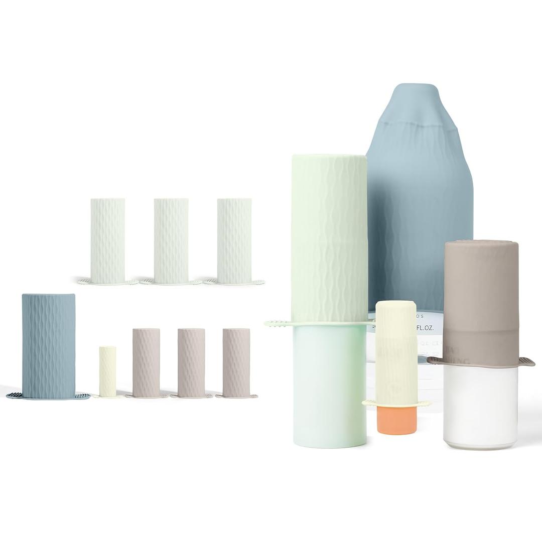 Bottle Covers for Travel, Leak Proof Elastic Sleeves, Travel Size Container Covers, Holiday Essentials for Women, Multiple Sizes Cover Suit for Various liquids Toiletries Bottles (8pcs) (Gray)