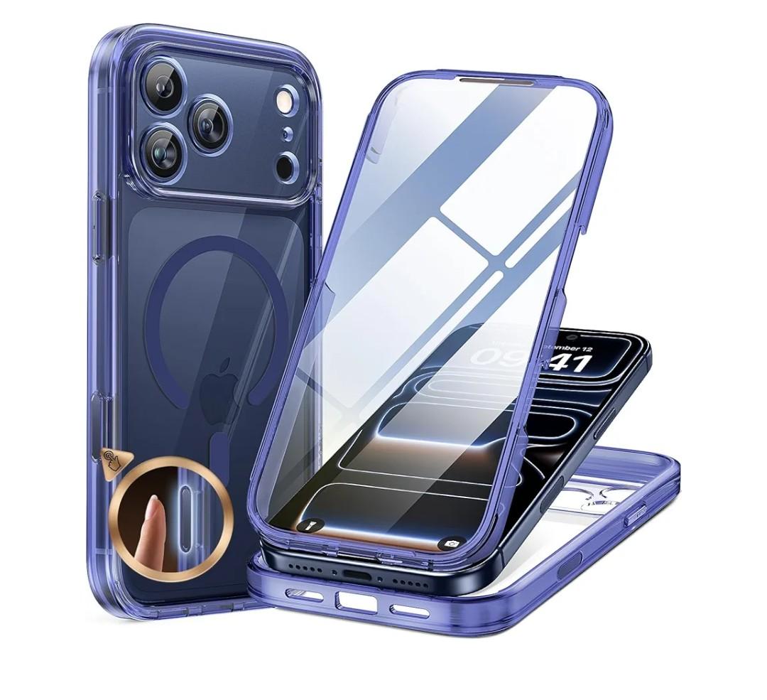 Miracase for iPhone 17 Pro Max Case 6.9" Full-Body Phone Case with Built-in Glass Screen Protector& Full Camera Protector,[Magnetic with MagSafe] Drop Proof 17 ProMax Cover, Clear Blue