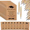Kosiz 60 Pcs Graduation Gifts Motivational Mini Journal Inspirational Bamboo Pen Kraft Notebooks Bulk Wooden Retractable Ballpoint Pen for Class of 2025 College Gifts (Wooden)