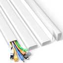 Delamu Cord Covers for 4-7 Wires on Wall, 62.8in Cord Hider Cable Hider, Paintable Wire Covers for Cords on Wall, TV Cord Hider for Wall Mount TV, Cable Cover Management, 4X L15.7 x W1.57 x H0.78in (White)