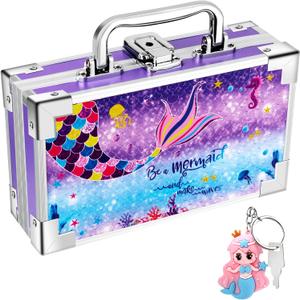 JYPS Mermaid Pencil Case for Kids, Portable Lock Box with Handle and Keychain, Cute Mermaid School Supplies, Back to School Gift for Girls
