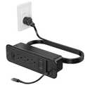 Recessed Power Strip with Retractable USB C Cable,2 PD 20W USB C,Flush Mount Countertop Drawer Outlet, Furniture Hidden Outlet for Side Table,End Table,3 Outlets (Black, 6FT-20W USB)