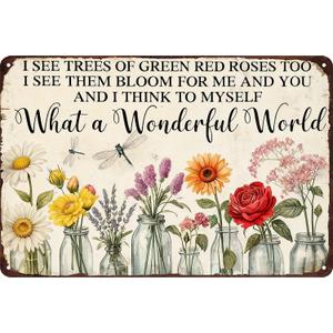 Garden Signs for Outside Gardening Wall Art Decor Funny Garden Metal Tin Sign Decorative Outdoor Gardening Gifts for Women Vintage What A Wonderful World Tin Sign Dragonfly Decor for Farm Home 8x12 In