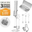 CIRCLE JOY Rechargeable Handheld Milk Frother Wand with Stand, 3 Variable Speeds, 3 Whisks and Storage Box, Electric Drink Mixer for Latte, Cappuccino, Hot Chocolate, Eggs and Protein Powder, Silver
