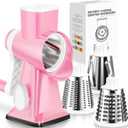 KEOUKE Rotary Cheese Grater Hand Crank Pink - Shredder Slicer Grinder 3 Stainless Steel Blades, Stable Suction, Labor-Saving Handle, Safe Kitchen Tool for Cheese, Vegetable, Nuts, Chocolate (3 IN 1)