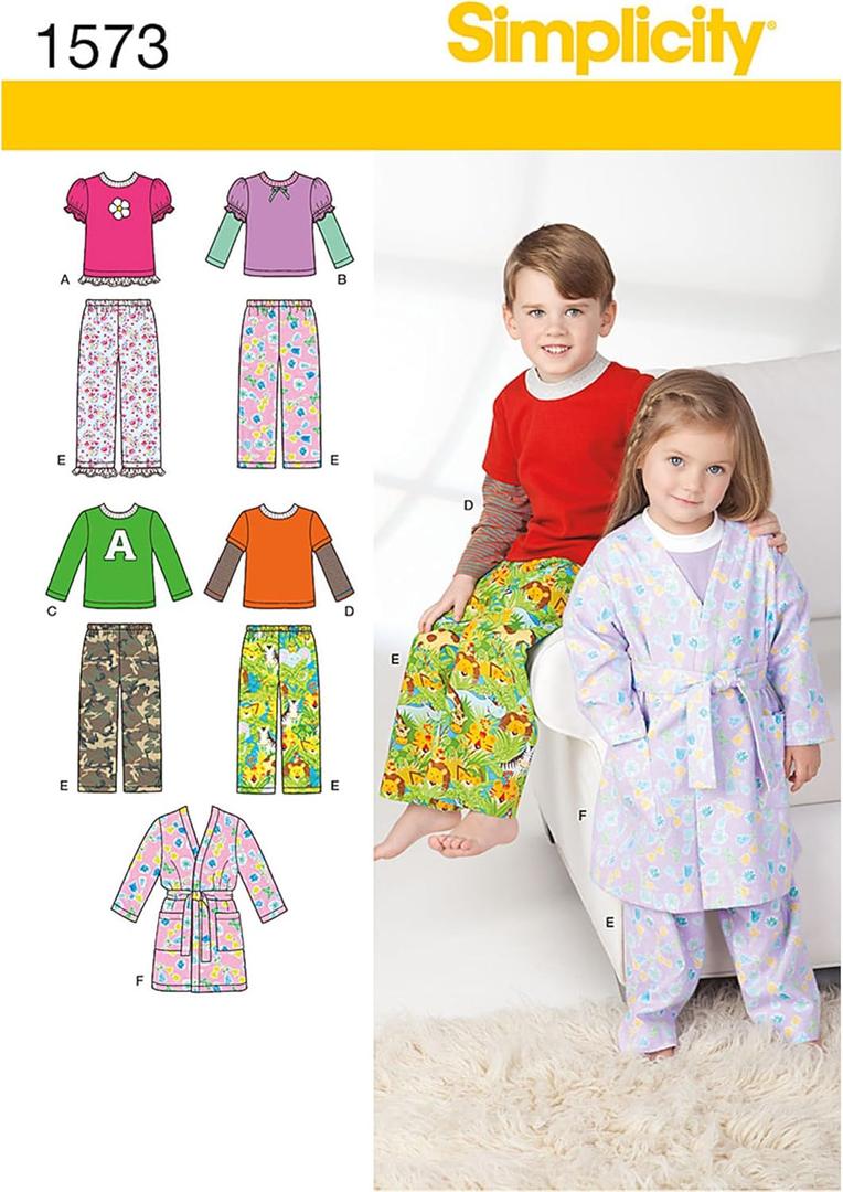 Simplicity 1573 Children's Pajamas and Robe Sewing Pattern, Sizes 4-8