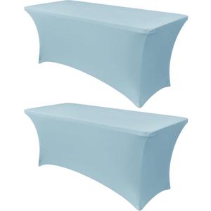 Obstal 4Ft Stretch Spandex Table Cover for Standard Folding Tables - 2 Pack Universal Rectangular Fitted Tablecloth for Party, Banquet, Events, Trade Show (Dusty Blue, 48L x 24W x 30H Inches)