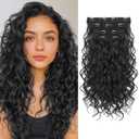REECHO Curly Hair Extensions, 4PCS 16 inch Clip in Hair Extensions Lace Weft Short Curly Hair Extensions Clip Ins Invisible Natural Hairpieces for Women, Natural Black