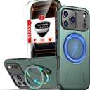 for iPhone 17 Pro Max Case with 360Rotatable Invisible Magnetic Kickstand Ring[Compatible with MagSafe] [2*Screen Protectors] for iPhone 17 Pro Max Phone Case Military-Grade Shockproof Green