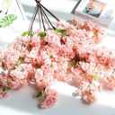 Sunnyskar 10Pcs Fake Long Stem Blossom (4 Stems/Piece) Simulation Encrypt Cherry Blossoms for Wedding Home Decorative Artificial Flowers - (Color: Pink)